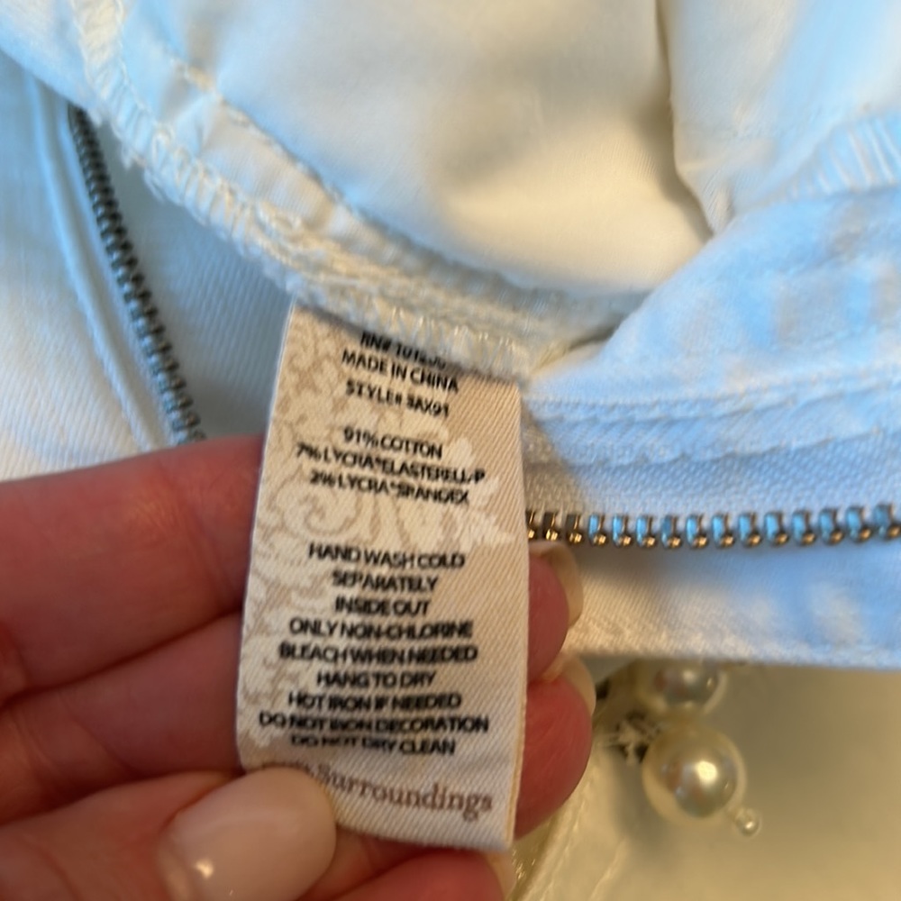 Soft Surroundings White Jeans with Pearl, Rhinestone & Lace Hem (10P) - Picture 12 of 13